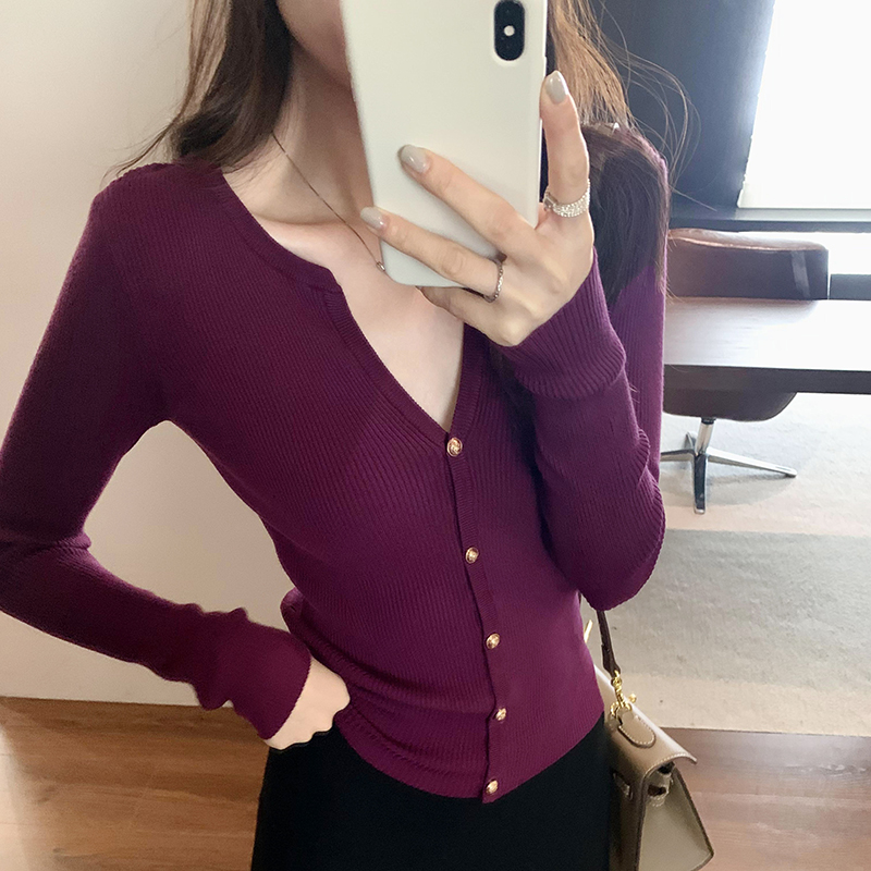 V-neck bottoming sweater Western style tops for women