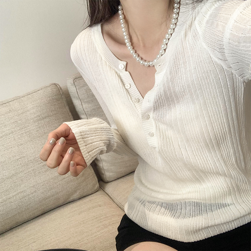 Bottoming spring slim tops white long sleeve sweater