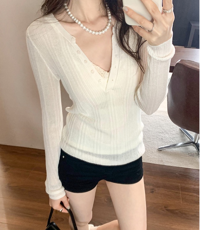 Bottoming spring slim tops white long sleeve sweater