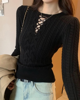 Winter hollow knitted sweater slim twist bottoming shirt