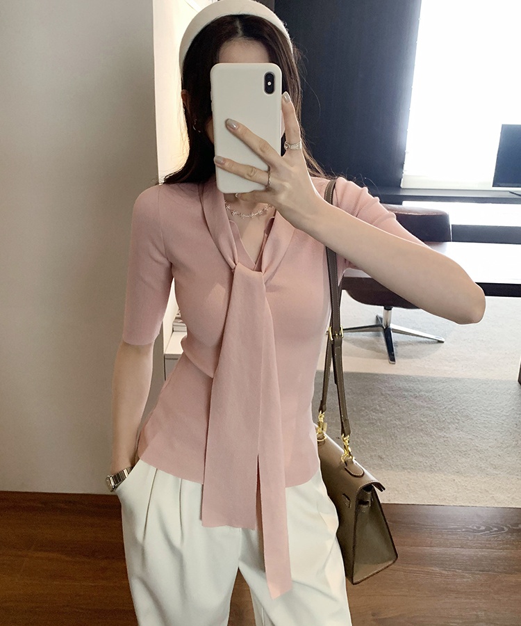 Short slim V-neck sweater summer temperament tops for women