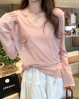 Long sleeve V-neck bottoming shirt autumn and winter tops