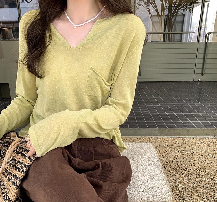 Long sleeve V-neck bottoming shirt autumn and winter tops