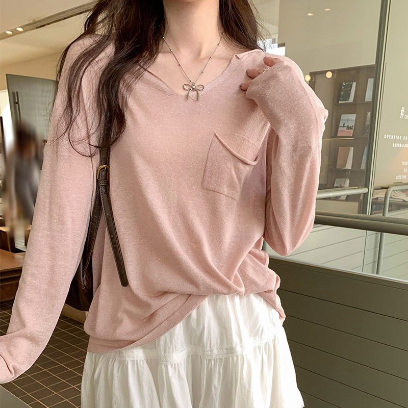 Long sleeve V-neck bottoming shirt autumn and winter tops