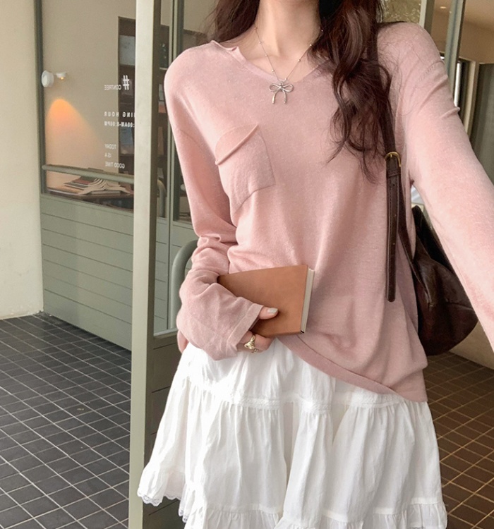 Long sleeve V-neck bottoming shirt autumn and winter tops