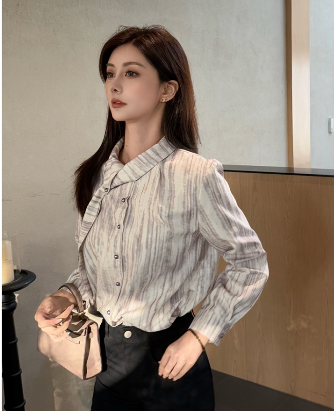 Vertical stripes niche shirt streamer tops for women