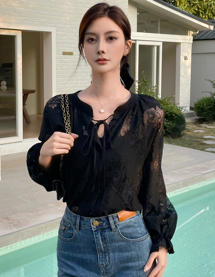 Lantern sleeve retro bubble shirt frenum black tops