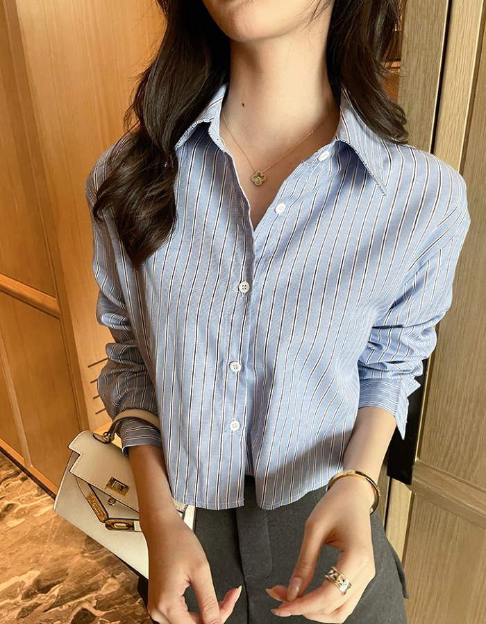 Long sleeve France style blue shirt profession short tops