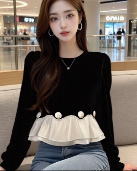 Slim velvet puff sleeve spring Korean style tops