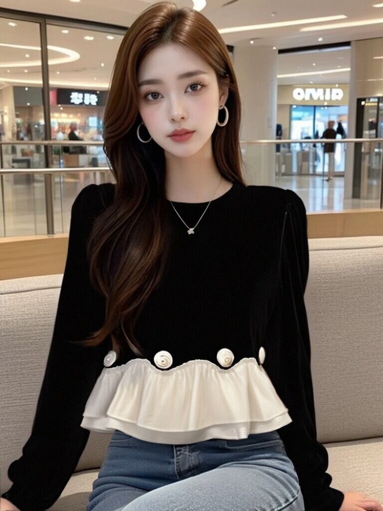 Slim velvet puff sleeve spring Korean style tops