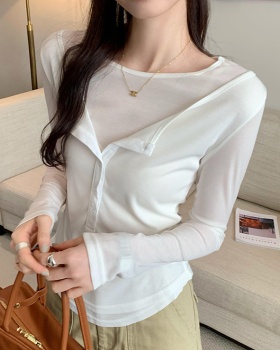 Long sleeve tops Pseudo-two bottoming shirt for women