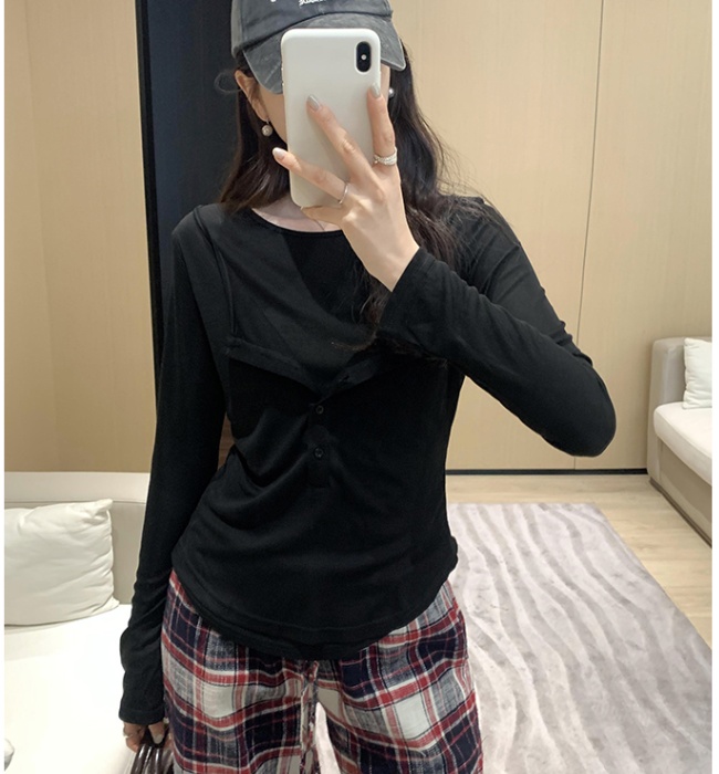 Long sleeve tops Pseudo-two bottoming shirt for women