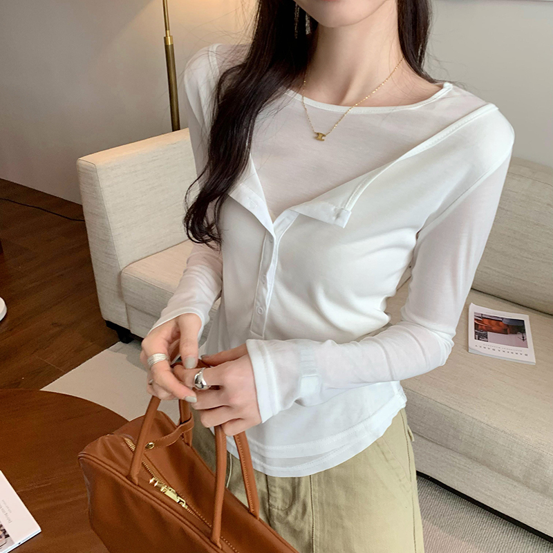 Long sleeve tops Pseudo-two bottoming shirt for women