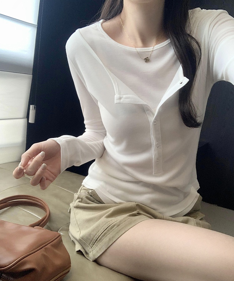 Long sleeve tops Pseudo-two bottoming shirt for women