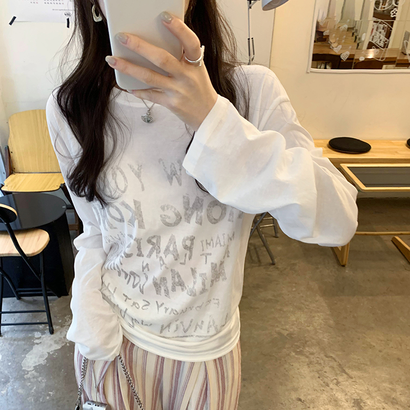 Long sleeve bottoming shirt white T-shirt for women