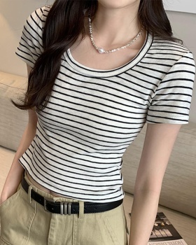 Short sleeve stripe tops summer T-shirt for women