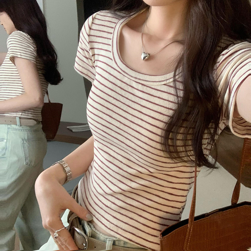 Short sleeve stripe tops summer T-shirt for women