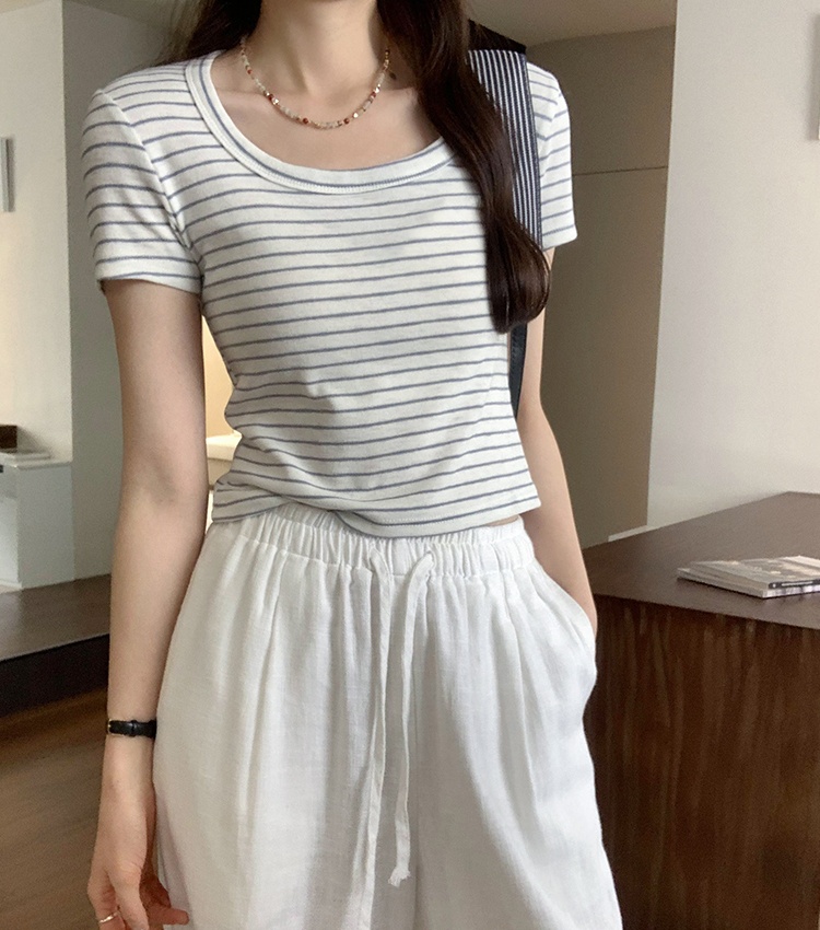 Short sleeve stripe tops summer T-shirt for women