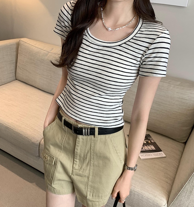 Short sleeve stripe tops summer T-shirt for women