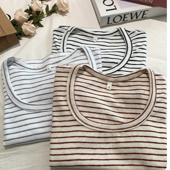 Short sleeve stripe tops summer T-shirt for women