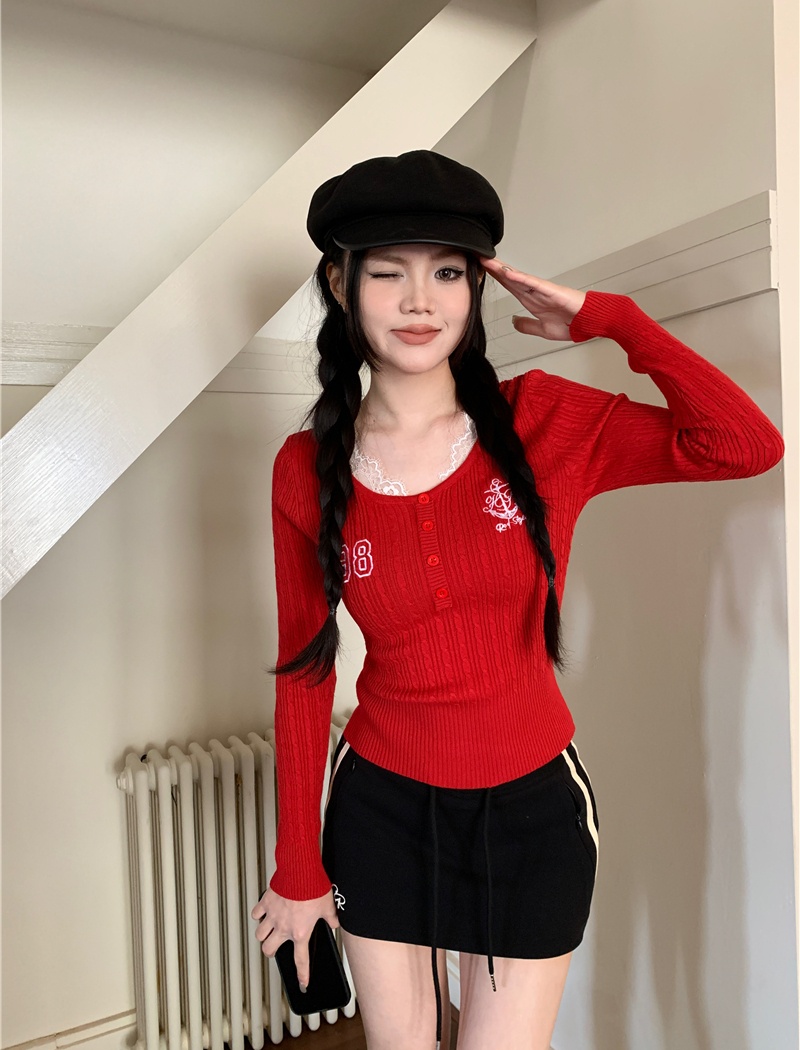 Retro long sleeve splice college style lace tops