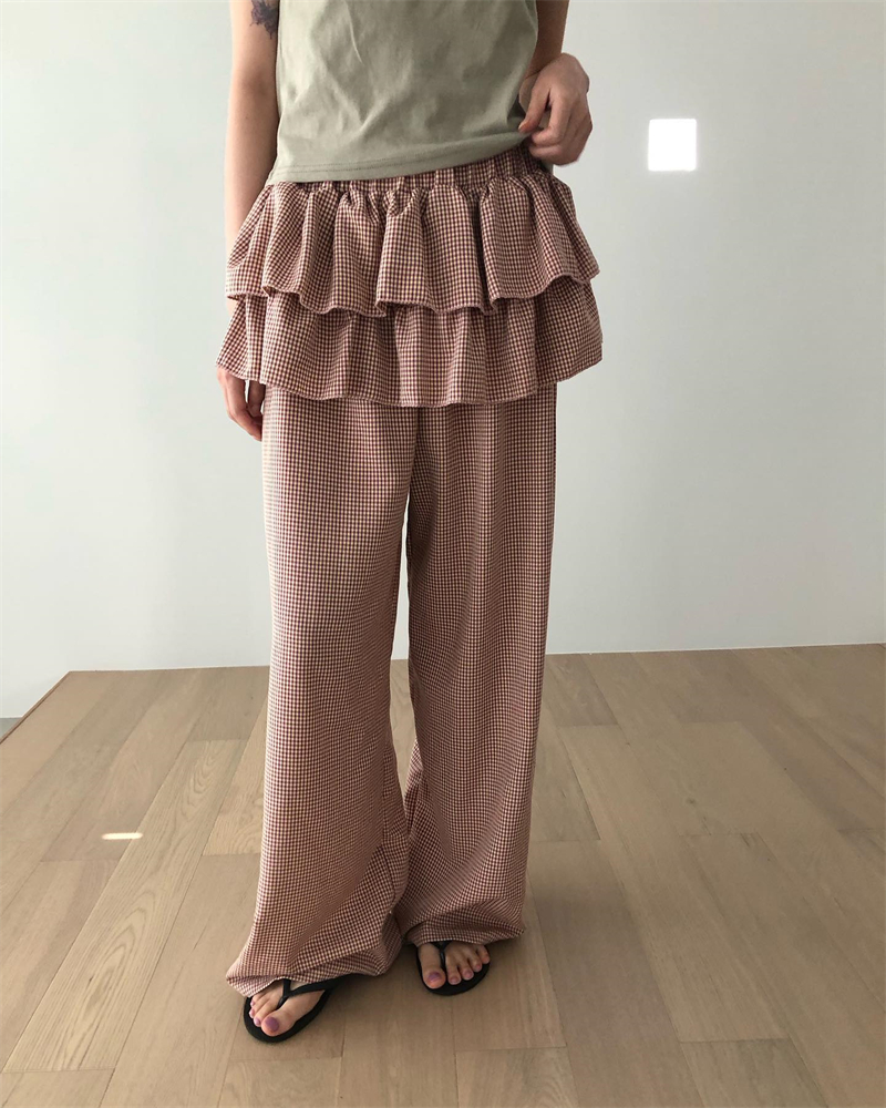 Spring and summer drape long pants small plaid casual pants