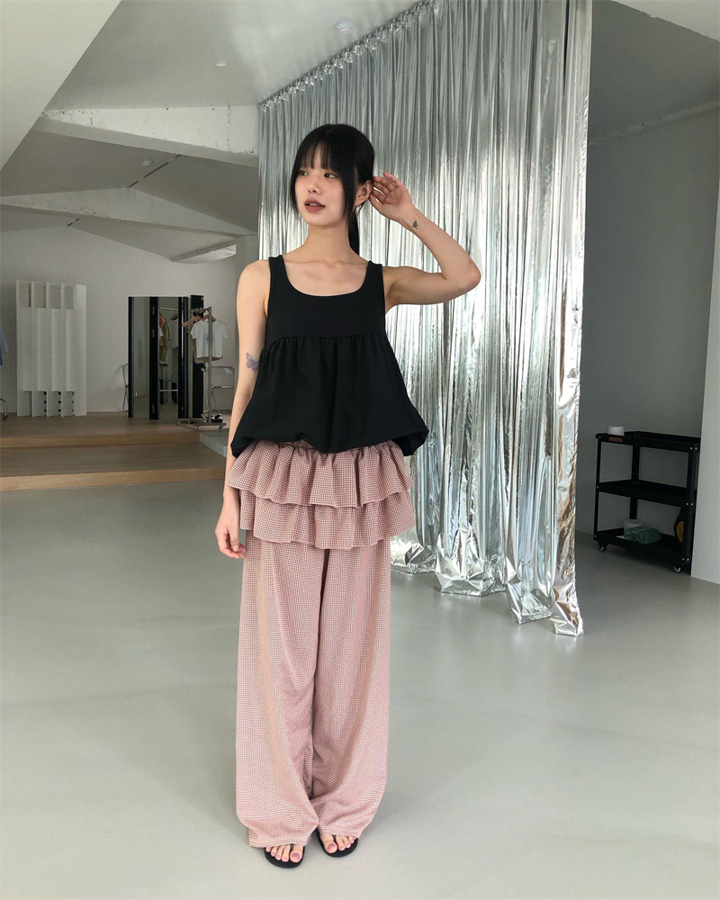 Spring and summer drape long pants small plaid casual pants