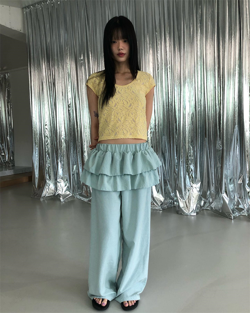 Spring and summer drape long pants small plaid casual pants