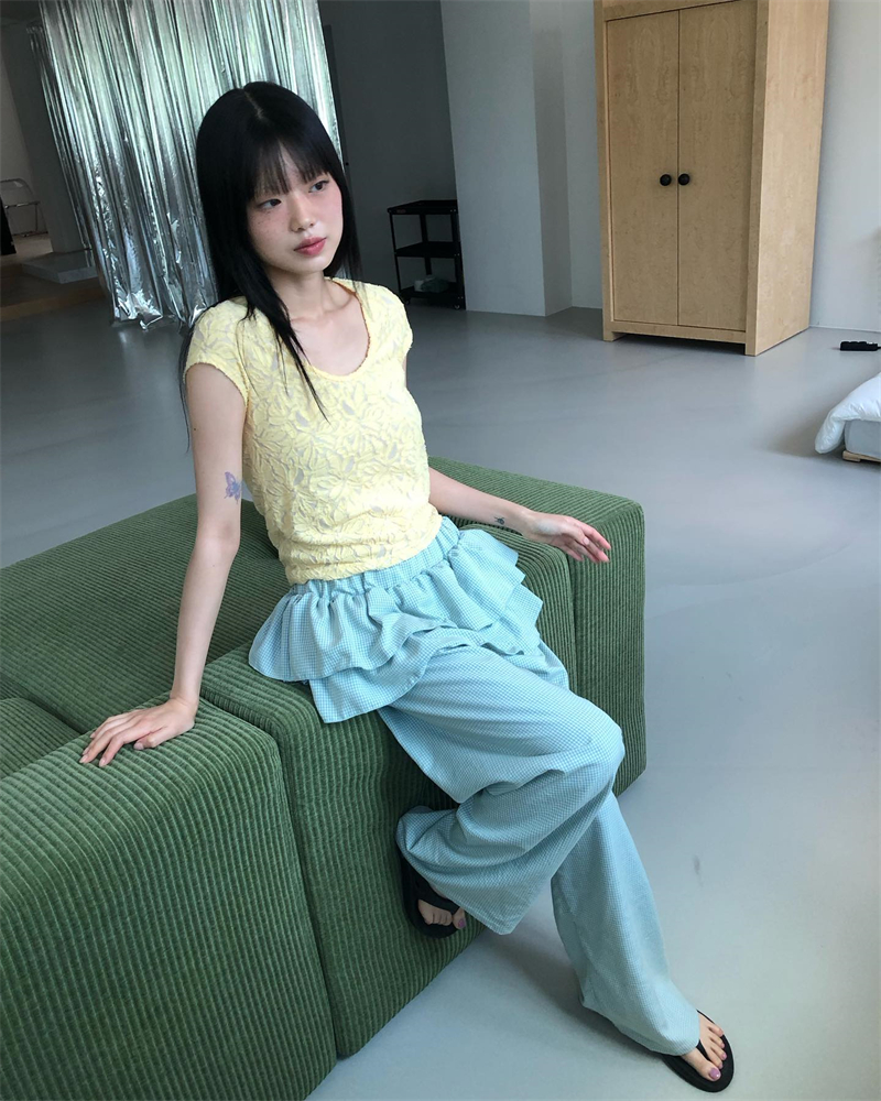 Spring and summer drape long pants small plaid casual pants