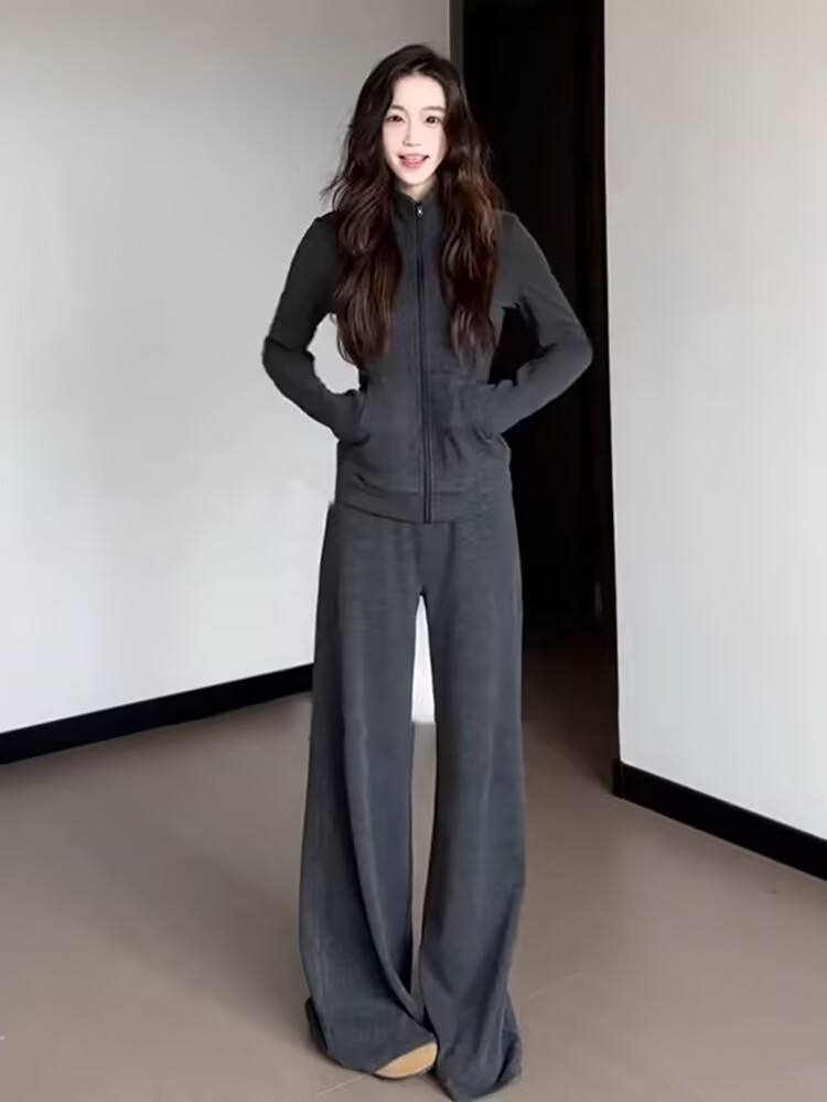 Autumn and winter jacket unique casual pants a set