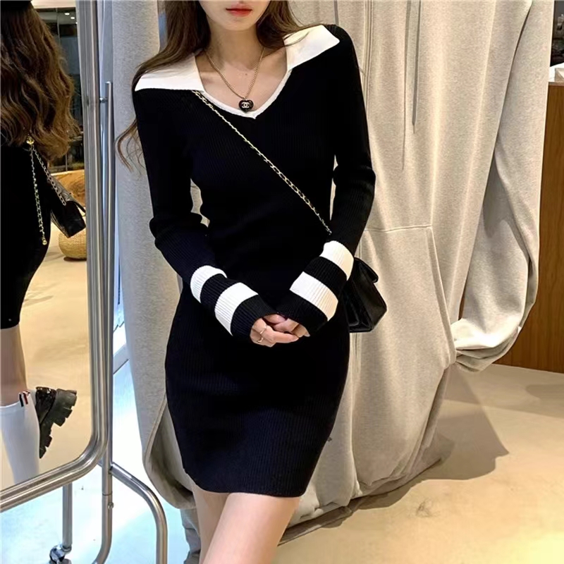 France style spicegirl knitted package hip bottoming sexy dress