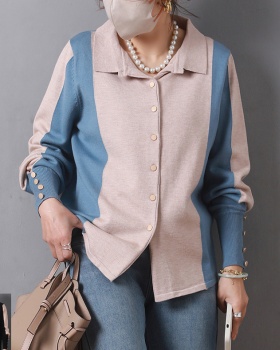 Fashion mixed colors cardigan splice tops for women