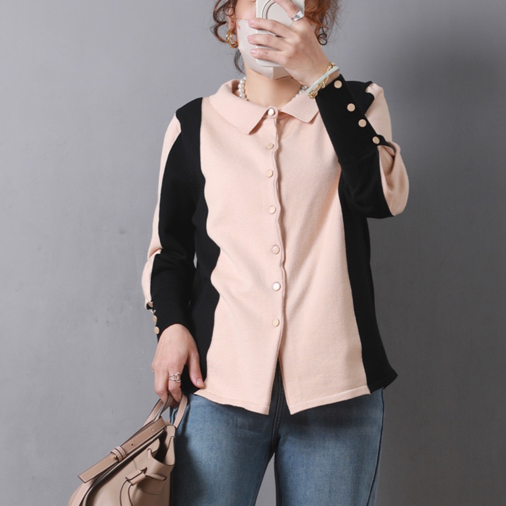 Fashion mixed colors cardigan splice tops for women