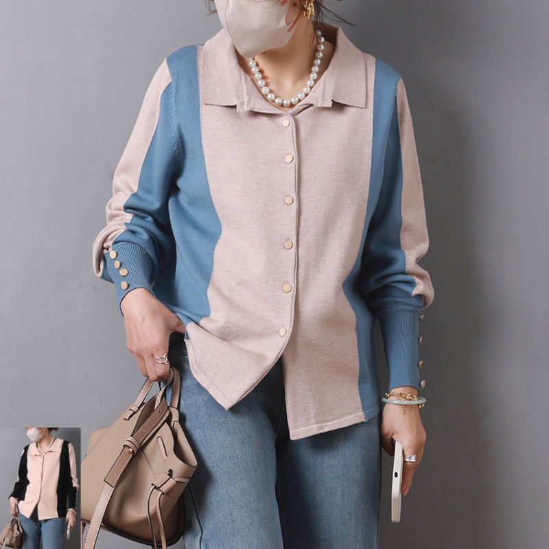 Fashion mixed colors cardigan splice tops for women