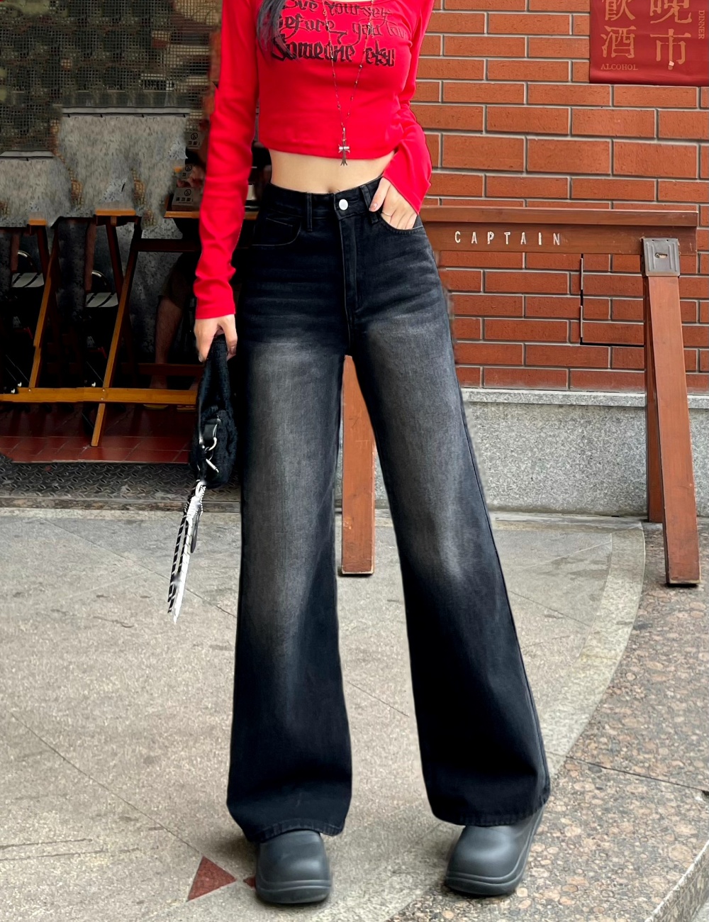 Mopping high waist jeans spring long pants for women