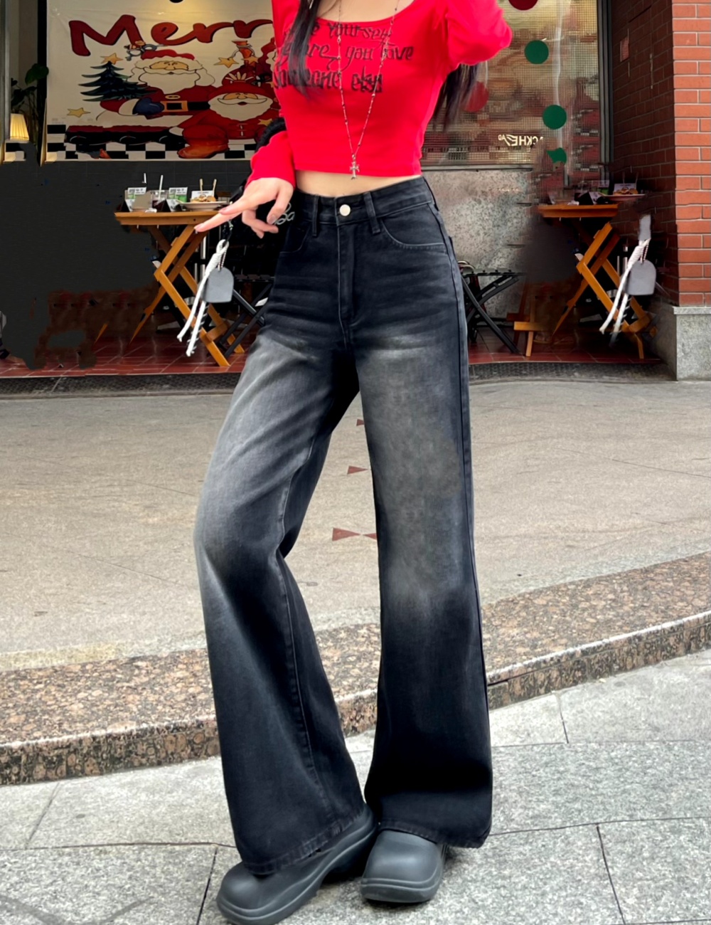 Mopping high waist jeans spring long pants for women