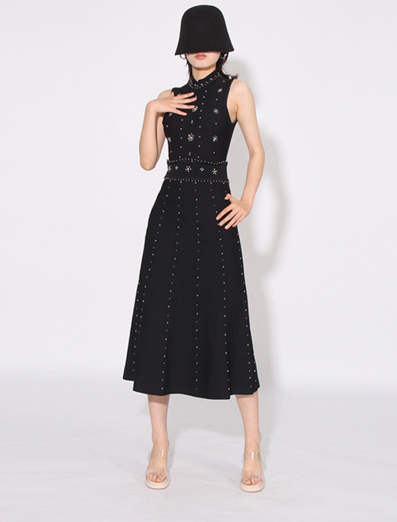 Spring slim sleeveless dress rhinestone dress for women