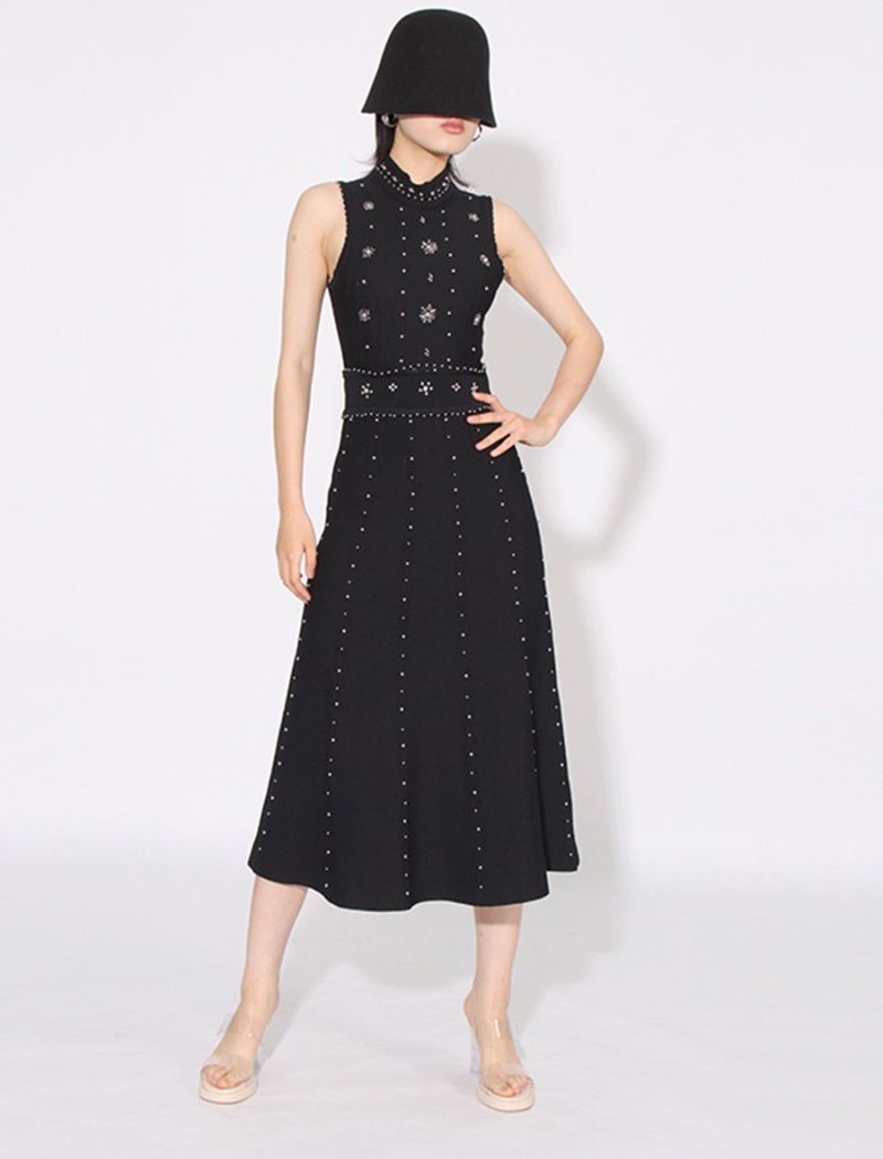 Spring slim sleeveless dress rhinestone dress for women