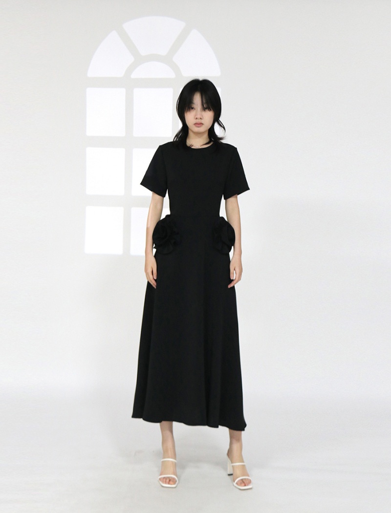 Long slim round neck splice fashion pure dress