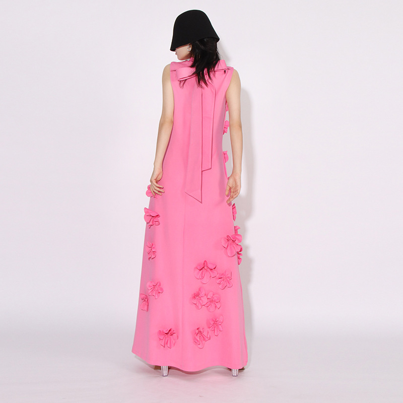 Flowers slim long dress high waist splice dress for women