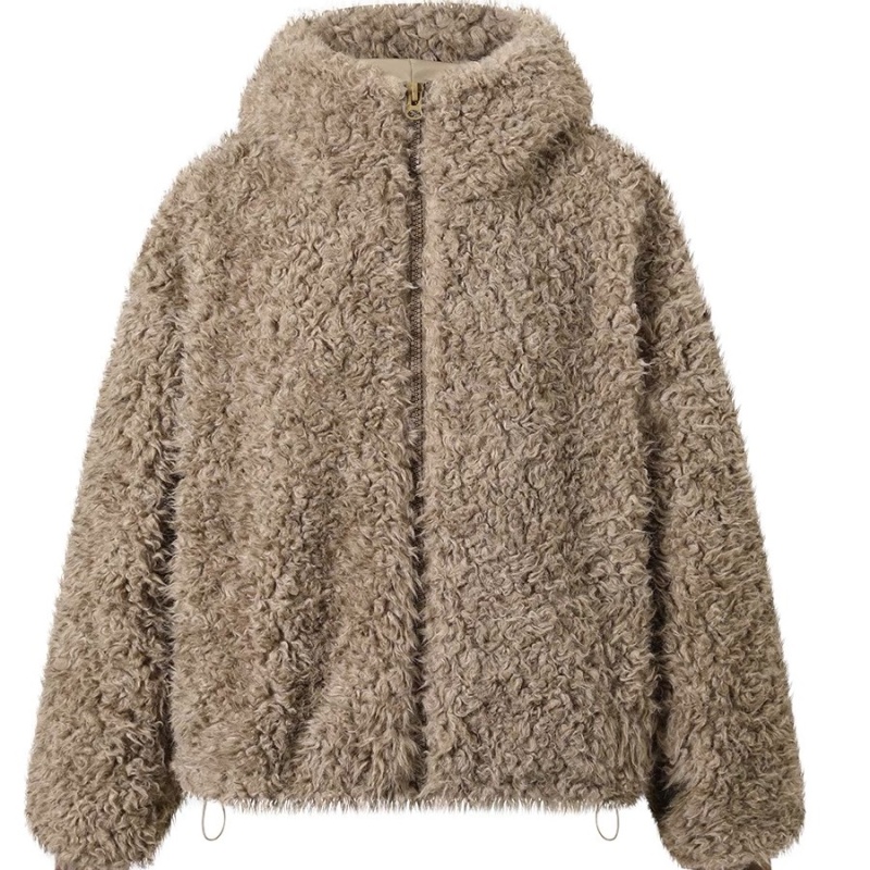 Hooded lazy long sleeve tops fluffy winter lovely coat