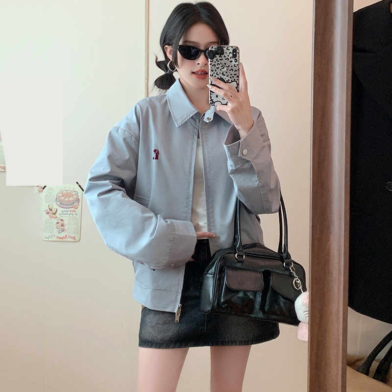 Lapel Casual spring short coat retro embroidery slim jacket