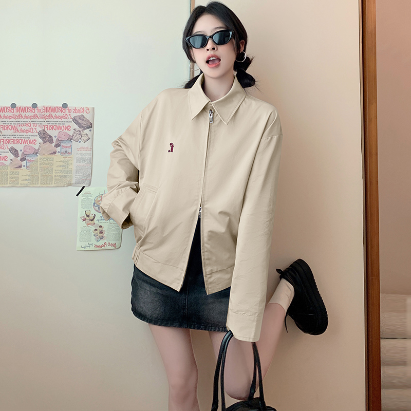 Lapel Casual spring short coat retro embroidery slim jacket