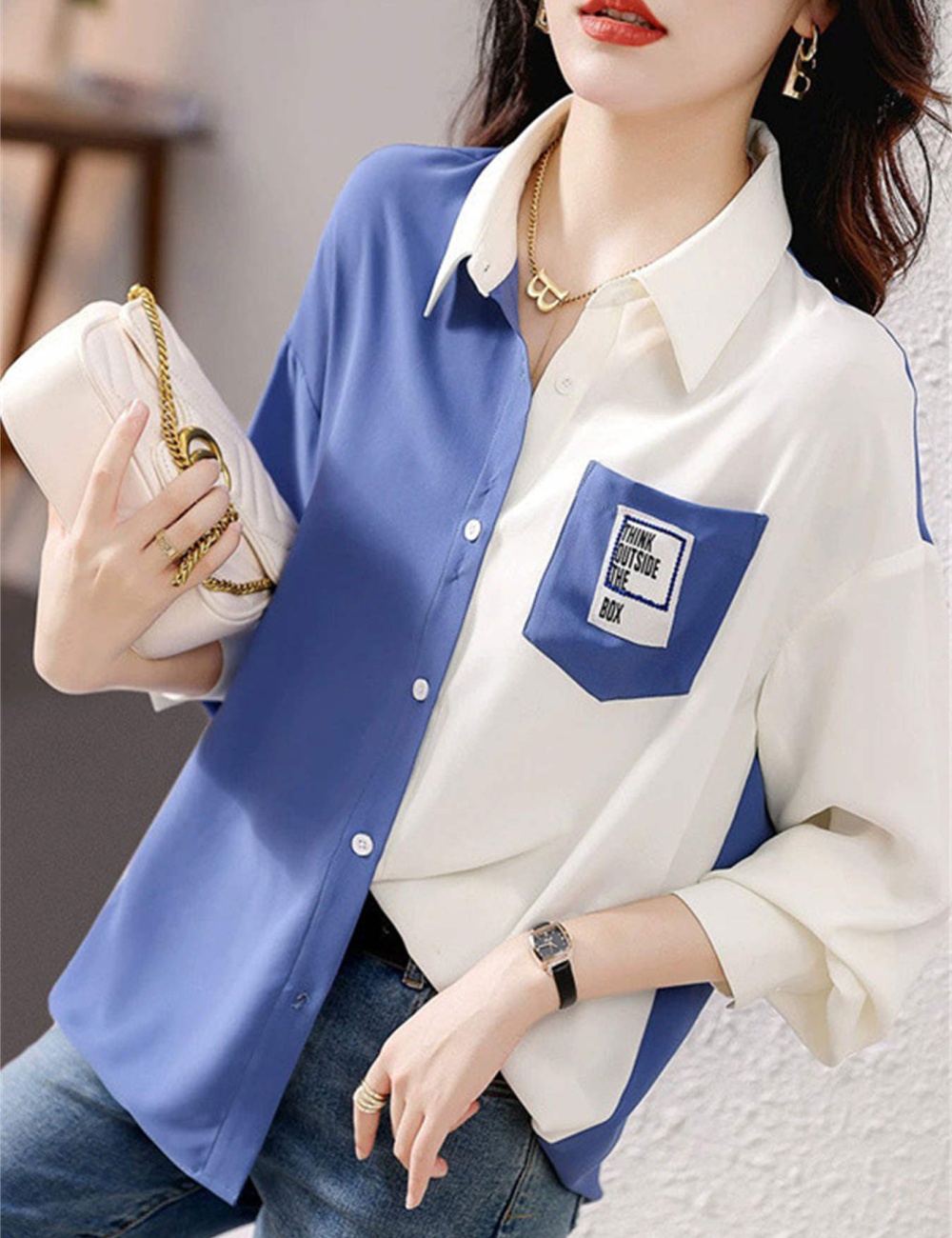 Mixed colors tops temperament shirt for women