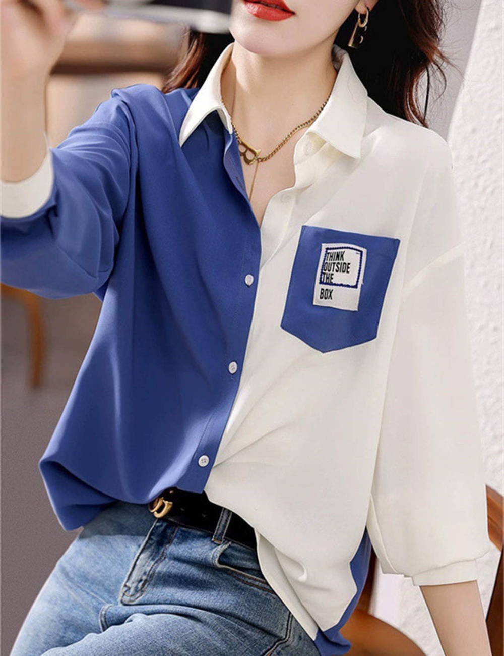 Mixed colors tops temperament shirt for women