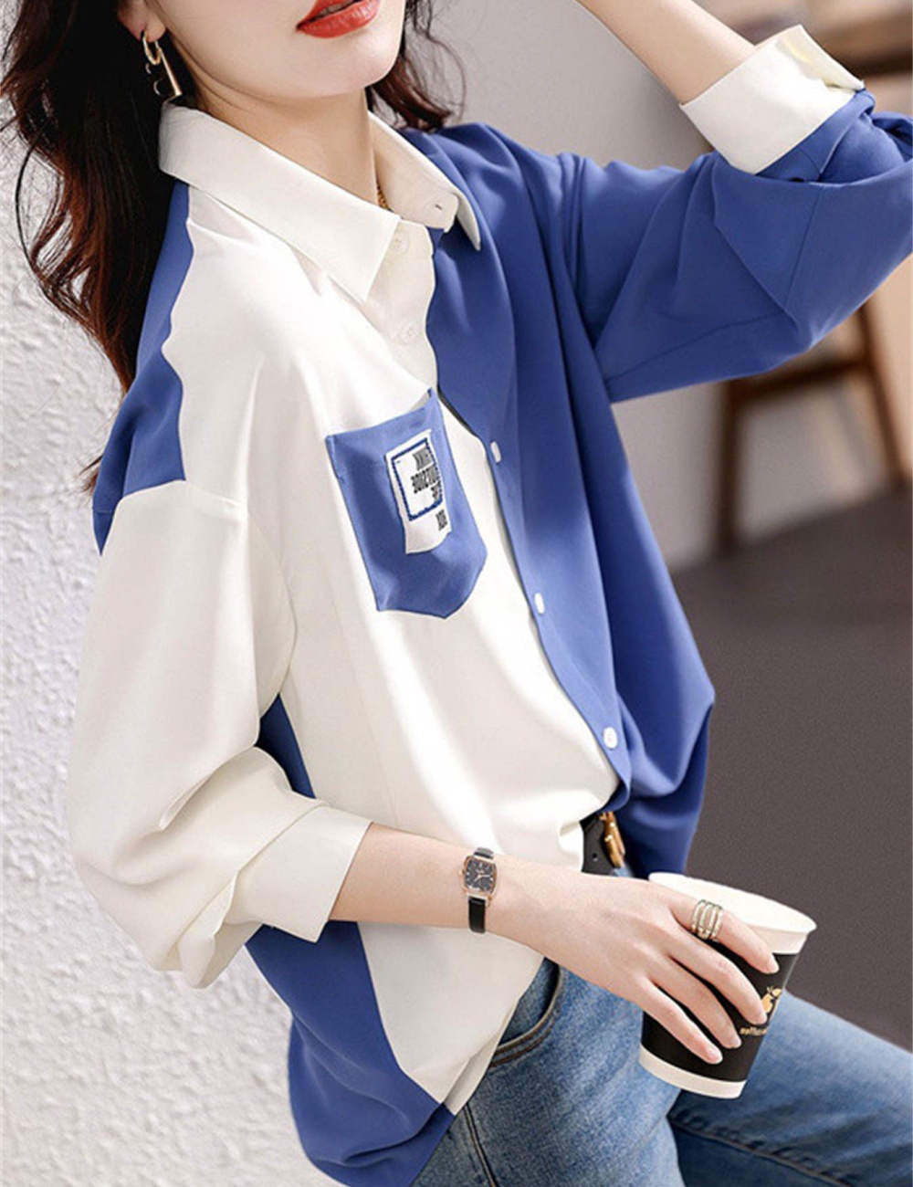 Mixed colors tops temperament shirt for women