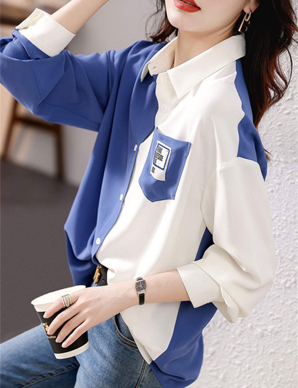 Mixed colors tops temperament shirt for women