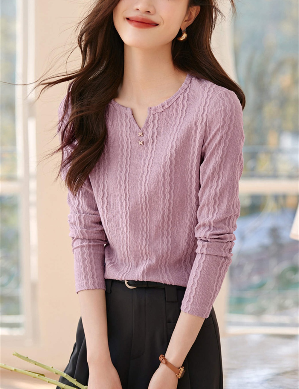 Round neck bottoming autumn all-match Casual slim T-shirt