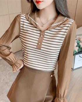 Spring and autumn tops doll collar T-shirt for women