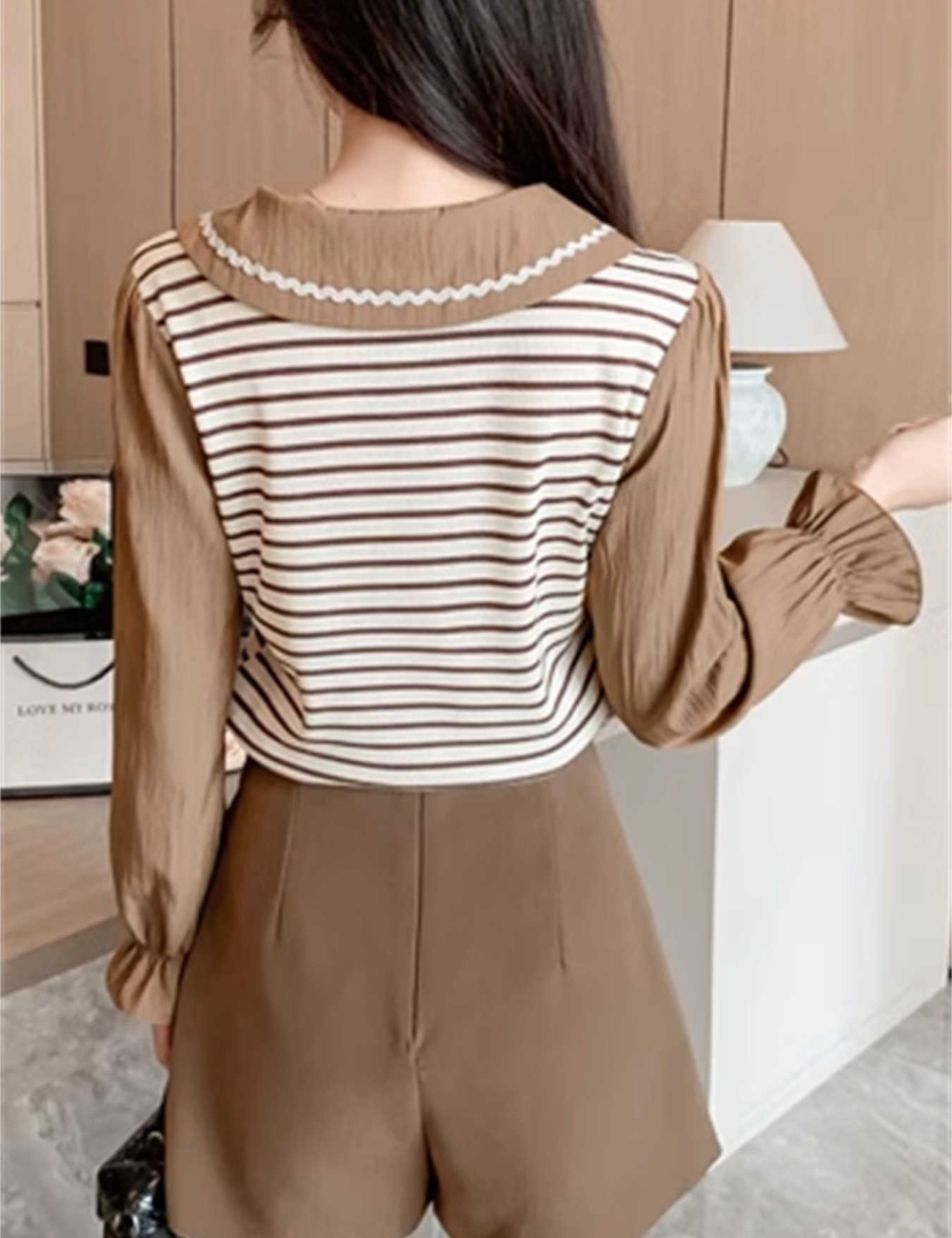 Spring and autumn tops doll collar T-shirt for women